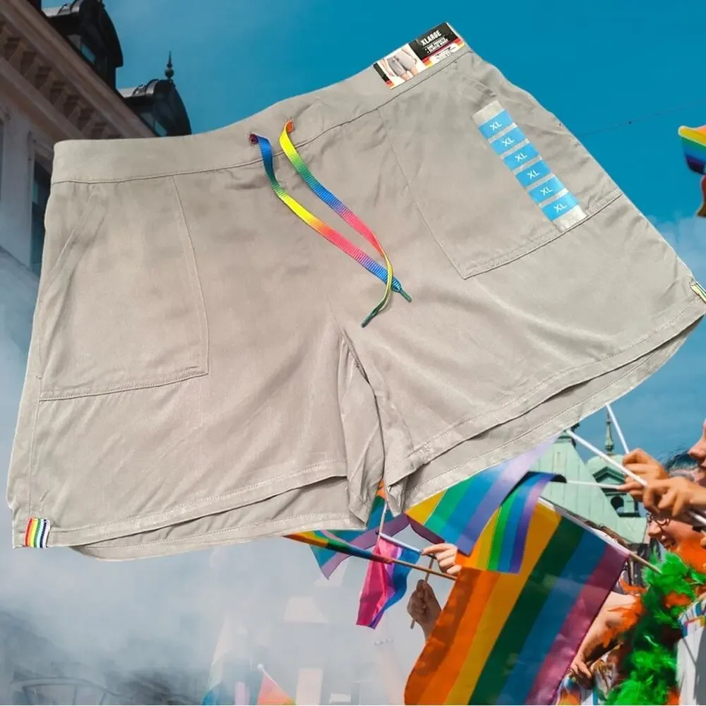 NWT Rainbow Gay Pride Gray Unisex Shorts with rainbow on sides Size M